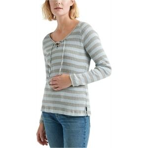 Lucky Brand Stripe Lace-up Henley Top Size M Gray